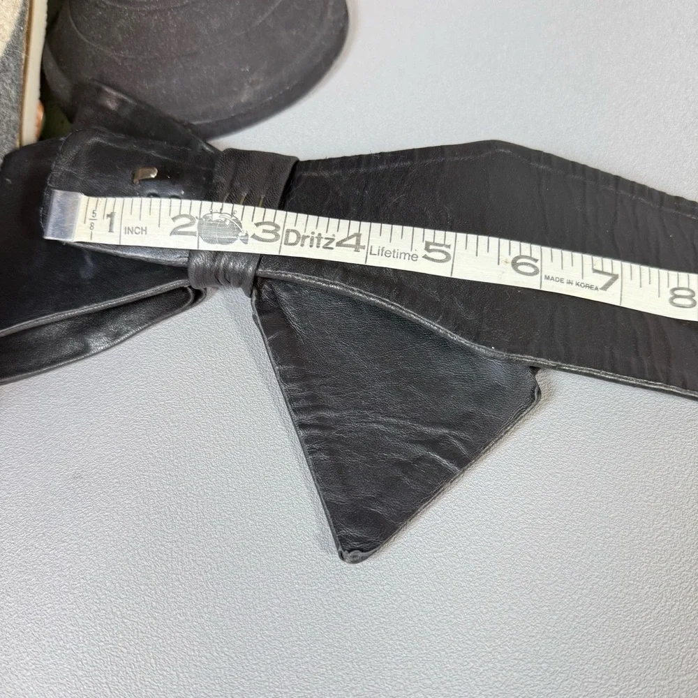 Jill Stuart Vintage Black Genuine Leather Bow Tie Wide Belt